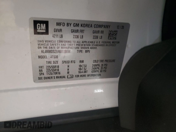 2021 Buick Encore GX Select с VIN KL4MMDS2XMB118654, выставлен на аукционе Copart как лот 45905745 с пробегом Не указан миль и Списание • Salvage title. История ставок и продаж доступна на DreamBid. Изображение 13.