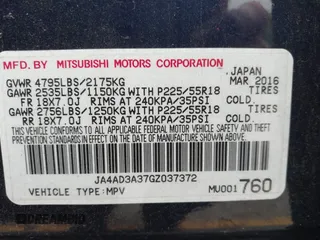 2016 Mitsubishi Outlander SE with VIN JA4AD3A37GZ037372, listed as a IAAI auction lot 42354232 with 188,977 mi miles and . Bid and sale history available at DreamBid. Image 9.