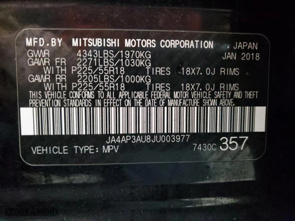 2018 Mitsubishi Outlander Sport ES 2.0 with VIN JA4AP3AU8JU003977, listed as a Copart auction lot 88050205 with 46,336 mi miles and Non Repairable. Bid and sale history available at carsss.com. Image 15.