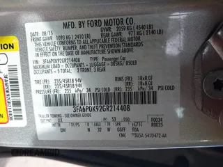 2016 Ford Fusion Titanium with VIN 3FA6P0K92GR214408, listed as a IAAI auction lot 41921923 with 126,063 mi miles and . Bid and sale history available at carsss.com. Image 9.