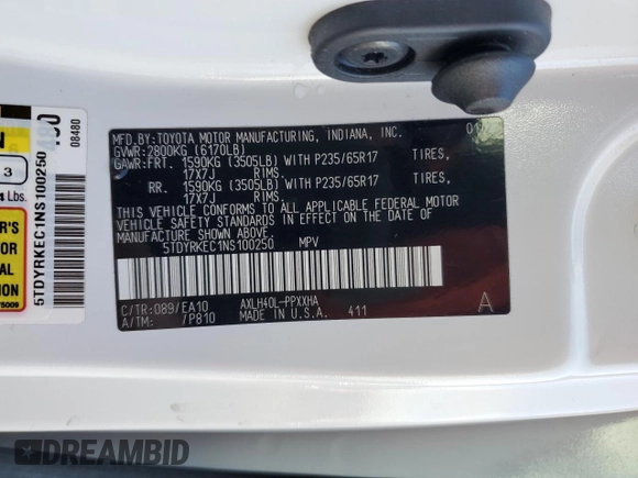 2022 Toyota Sienna XLE with VIN 5TDYRKEC1NS100250, listed as a Copart auction lot 45936435 with 5,567 mi miles and Salvage Title. Bid and sale history available at carsss.com. Image 15.