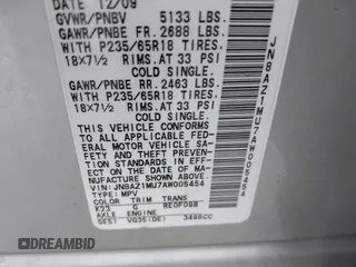 2010 Nissan Murano S with VIN JN8AZ1MU7AW005454, listed as a IAAI auction lot 42007220 with 132,475 mi miles. Bid and sale history available at carsss.com. Image 9.