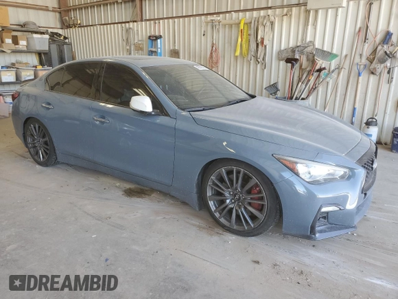 2021 Infiniti Q50 Red Sport 400 with VIN JN1FV7DR8MM881044, listed as a Copart auction lot 49596795 with 47,460 mi miles and Clean title. Bid and sale history available at DreamBid. Image 4.