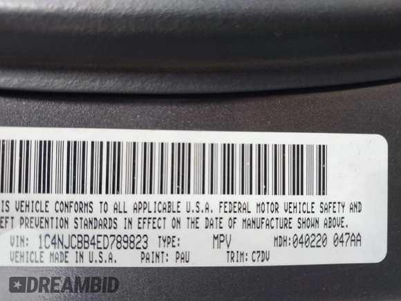 2014 Jeep Compass Sport with VIN 1C4NJCBB4ED789823, listed as a IAAI auction lot 41215251 with 152,709 mi miles. Bid and sale history available at carsss.com. Image 9.