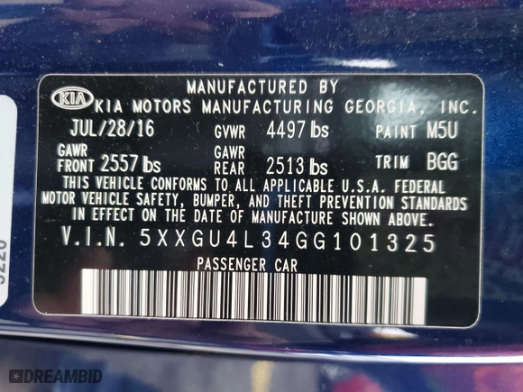 2016 Kia Optima EX with VIN 5XXGU4L34GG101325, listed as a Copart auction lot 49694385 with 78,012 mi miles and Salvage Title. Bid and sale history available at carsss.com. Image 13.