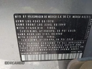 2022 Volkswagen Taos z VIN 3VVGX7B29NM001350, wystawiony jako IAAI lot #41684049 z przebiegiem 32 531 mil mil oraz . Historia ofert i sprzedaży dostępna na DreamBid. Obrazek 9.