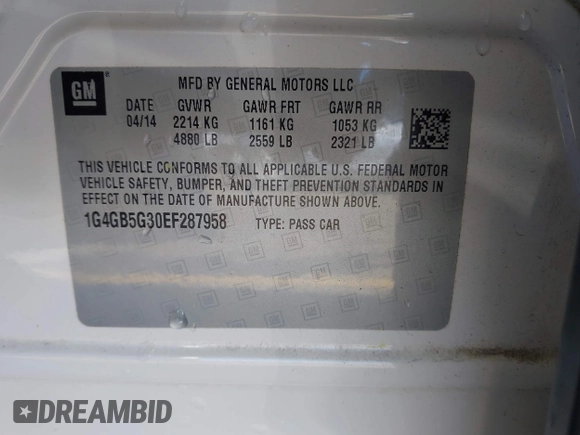 2014 Buick LaCrosse Leather with VIN 1G4GB5G30EF287958, listed as a IAAI auction lot 41883125 with 131,768 mi miles and . Bid and sale history available at DreamBid. Image 9.