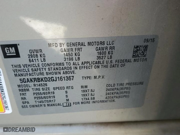 2016 Buick Enclave Leather with VIN 5GAKRBKD2GJ161367, listed as a Copart auction lot 88957645 with NaN miles and Salvage Title. Bid and sale history available at carsss.com. Image 15.
