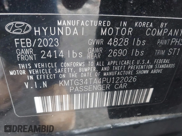 2023 Genesis G70 2.0T with VIN KMTG34TA4PU122026, listed as a IAAI auction lot 41931183 with 15,997 mi miles and . Bid and sale history available at DreamBid. Image 9.