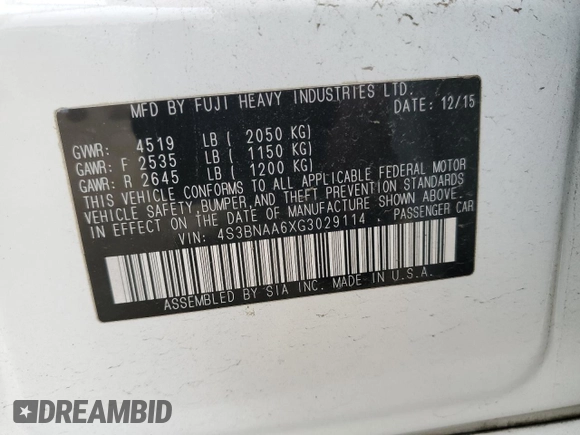 2016 Subaru Legacy 2.5i with VIN 4S3BNAA6XG3029114, listed as a Copart auction lot 53490775 with 207,035 mi miles and Salvage Title. Bid and sale history available at carsss.com. Image 14.
