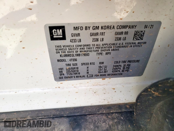 2021 Buick Encore GX Select with VIN KL4MMDSL1MB179593, listed as a Copart auction lot 56063875 with 23,460 mi miles and Clean title. Bid and sale history available at DreamBid. Image 13.
