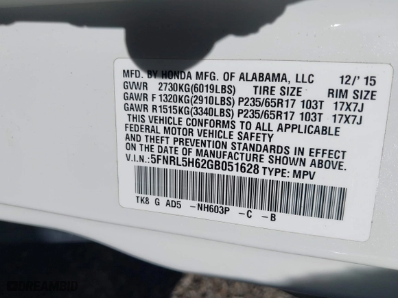 2016 Honda Odyssey EX-L with VIN 5FNRL5H62GB051628, listed as a IAAI auction lot 41911509 with 128,281 mi miles. Bid and sale history available at carsss.com. Image 9.