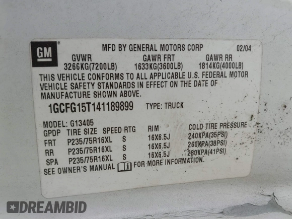 2004 Chevrolet Express Cargo z VIN 1GCFG15T141189899, wystawiony jako IAAI lot #42134101 z przebiegiem 191 632 mil mil oraz . Historia ofert i sprzedaży dostępna na DreamBid. Obrazek 9.