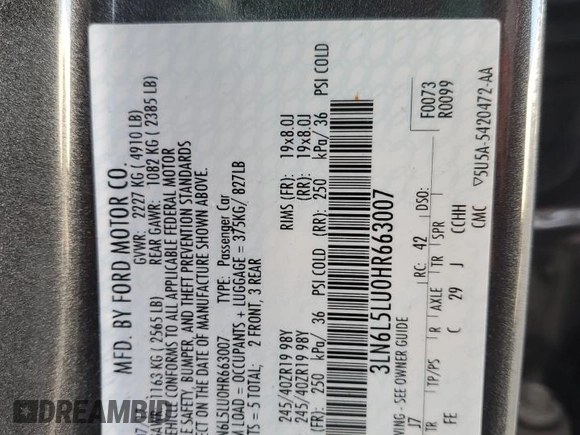 2017 Lincoln MKZ Hybrid Select with VIN 3LN6L5LU0HR663007, listed as a Copart auction lot 87657815 with 36,612 mi miles and Non Repairable. Bid and sale history available at DreamBid. Image 13.