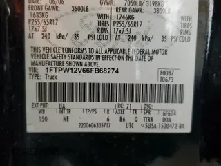 2006 Ford F-150 XLT z VIN 1FTPW12V66FB68274, wystawiony jako Copart lot #60637975 z przebiegiem 161 241 mil mil oraz Szkoda całkowita • Salvage title. Historia ofert i sprzedaży dostępna na DreamBid. Obrazek 12.