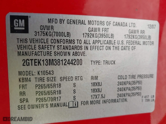 2008 GMC Sierra 1500 Work Truck with VIN 2GTEK13M381244200, listed as a IAAI auction lot 41601941 with 211,765 mi miles. Bid and sale history available at carsss.com. Image 9.
