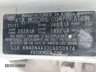 2012 Kia Rio SX with VIN KNADN4A33C6050974, listed as a IAAI auction lot 41886129 with 167,777 mi miles. Bid and sale history available at carsss.com. Image 9.