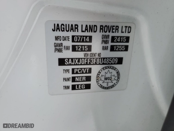 2015 Jaguar XF with VIN SAJXJ0FF3F8U48509, listed as a Copart auction lot 88991905 with 127,324 mi miles and Salvage Title. Bid and sale history available at carsss.com. Image 12.