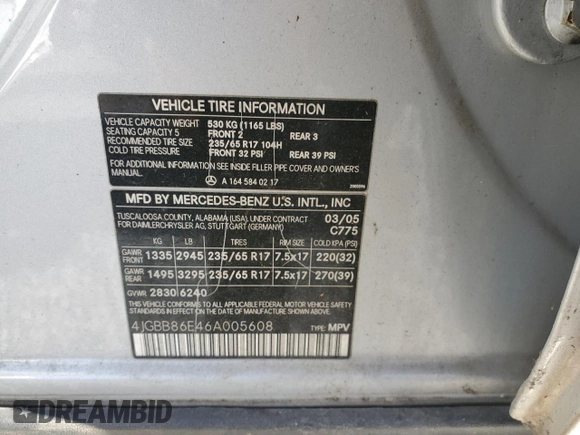 2006 Mercedes-Benz M 350 with VIN 4JGBB86E46A005608, listed as a Copart auction lot 87710135 with 139,771 mi miles and Clean Title. Bid and sale history available at DreamBid. Image 10.