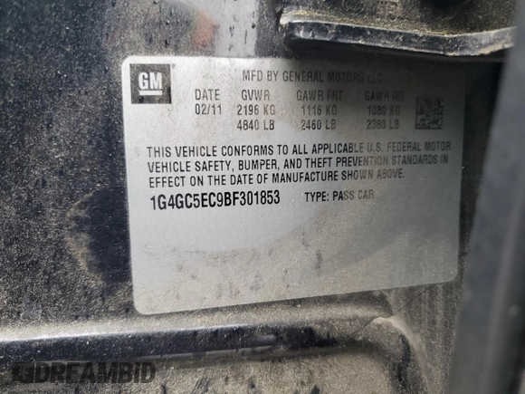 2011 Buick LaCrosse CXL z VIN 1G4GC5EC9BF301853, wystawiony jako Copart lot #56547595 z przebiegiem 148 422 mil mil oraz Szkoda całkowita • Salvage title. Historia ofert i sprzedaży dostępna na DreamBid. Obrazek 12.