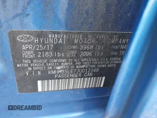2018 Hyundai Elantra with VIN KMHH35LE7JU012148, listed as a IAAI auction lot 42211648 with 81,390 mi miles and . Bid and sale history available at DreamBid. Image 9.