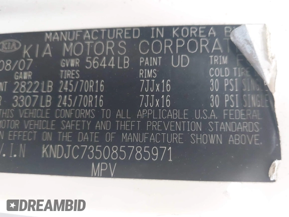 2008 Kia Sorento LX z VIN KNDJC735085785971, wystawiony jako IAAI lot #42092094 z przebiegiem 97 823 mil mil oraz . Historia ofert i sprzedaży dostępna na DreamBid. Obrazek 9.