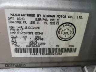2003 Nissan Altima S with VIN 1N4AL11E43C323293, listed as a Copart auction lot 48659045 with 120,496 mi miles and Salvage Title. Bid and sale history available at carsss.com. Image 12.