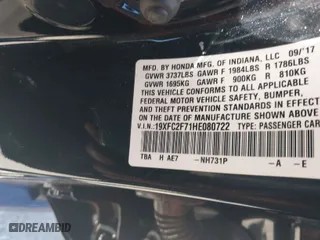 2017 Honda Civic Sedan EX with VIN 19XFC2F71HE080722, listed as a IAAI auction lot 41980513 with 68,587 mi miles. Bid and sale history available at carsss.com. Image 9.