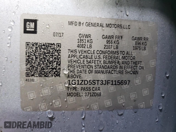2018 Chevrolet Malibu LT with VIN 1G1ZD5ST3JF115697, listed as a Copart auction lot 50804985 with 68,667 mi miles and Salvage Title. Bid and sale history available at DreamBid. Image 13.