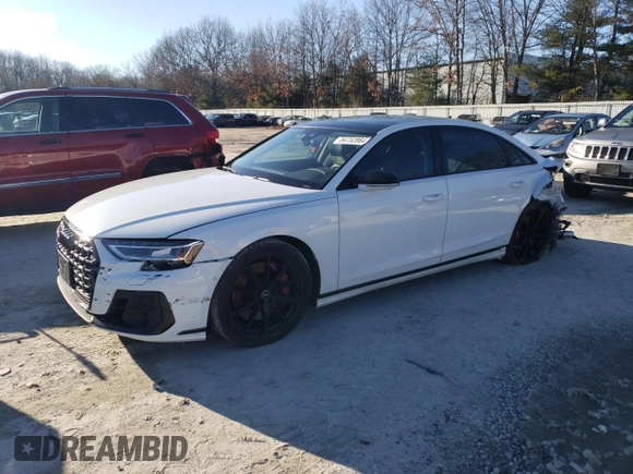 2023 Audi S8 z VIN WAULSAF85PN000614, wystawiony jako Copart lot #84752864 z przebiegiem 20 079 mil mil oraz Szkoda całkowita • Salvage title. Historia ofert i sprzedaży dostępna na DreamBid. Obrazek 1.