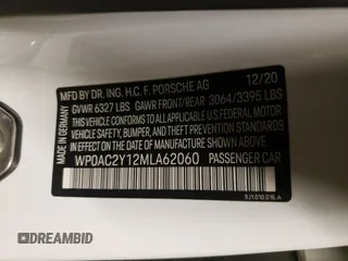2021 Porsche Taycan Turbo z VIN WP0AC2Y12MLA62060, wystawiony jako Copart lot #52847292 z przebiegiem Nie podano mil oraz Nie do naprawy • Non repairable. Historia ofert i sprzedaży dostępna na DreamBid. Obrazek 10.