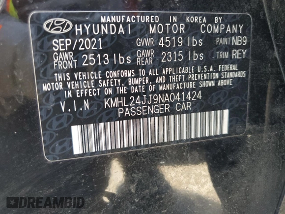 2022 Hyundai Sonata Hybrid Blue with VIN KMHL24JJ9NA041424, listed as a Copart auction lot 70693204 with 32,689 mi miles and Salvage Title. Bid and sale history available at carsss.com. Image 14.