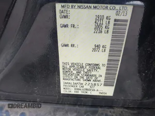 2013 Nissan Altima SL with VIN 1N4AL3AP7DC225857, listed as a IAAI auction lot 42182062 with 149,487 mi miles and . Bid and sale history available at DreamBid. Image 8.