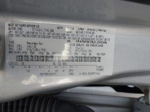 2018 Ford Focus SE with VIN 1FADP3F28JL292946, listed as a IAAI auction lot 41435501 with 111,251 mi miles. Bid and sale history available at carsss.com. Image 9.