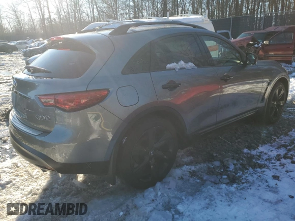 2015 Infiniti QX70 z VIN JN8CS1MW2FM481841, wystawiony jako Copart lot #41459505 z przebiegiem Nie podano mil oraz Szkoda całkowita • Salvage title. Historia ofert i sprzedaży dostępna na DreamBid. Obrazek 3.