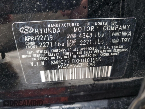 2019 Hyundai Ioniq Limited z VIN KMHC75LDXKU161905, wystawiony jako Copart lot #51807525 z przebiegiem 128 524 mil mil oraz Szkoda całkowita • Salvage title. Historia ofert i sprzedaży dostępna na DreamBid. Obrazek 14.
