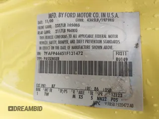 2001 Ford Mustang Deluxe с VIN 1FAFP44451F131472, выставлен на аукционе IAAI как лот 42119006 с пробегом 63 388 миль миль и . История ставок и продаж доступна на DreamBid. Изображение 9.