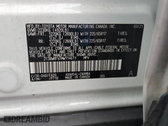 2021 Toyota RAV4 Hybrid XLE with VIN 2T3RWRFV7MW114611, listed as a Copart auction lot 48426295 with 76,436 mi miles and Salvage Title. Bid and sale history available at carsss.com. Image 12.