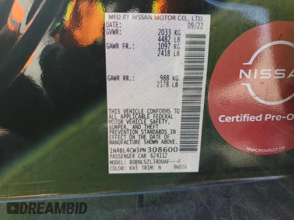 2023 Nissan Altima 2.5 SR with VIN 1N4BL4CW3PN308600, listed as a Copart auction lot 48153375 with 18,584 mi miles and Salvage Title. Bid and sale history available at carsss.com. Image 12.