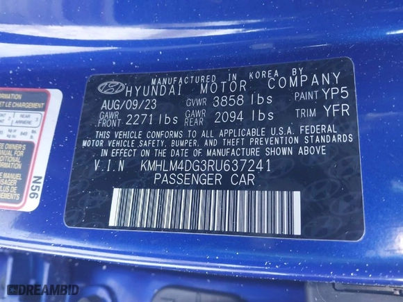 2024 Hyundai Elantra SEL with VIN KMHLM4DG3RU637241, listed as a IAAI auction lot 41416885 with 1,070 mi miles. Bid and sale history available at carsss.com. Image 9.