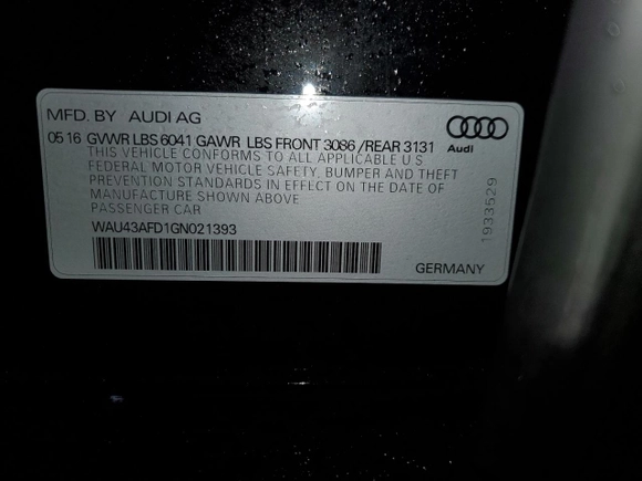 2016 Audi A8 L 4.0T Sport with VIN WAU43AFD1GN021393, listed as a Copart auction lot 45494265 with 73,770 mi miles and Salvage Title. Bid and sale history available at carsss.com. Image 13.