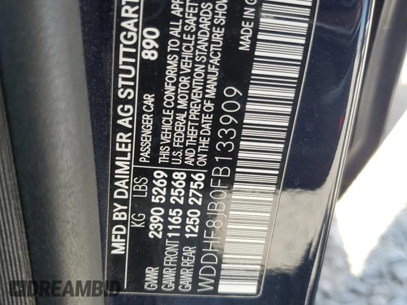2015 Mercedes-Benz E 350 Luxury with VIN WDDHF8JB0FB133909, listed as a Copart auction lot 59902405 with 114,177 mi miles and Salvage title. Bid and sale history available at DreamBid. Image 12.