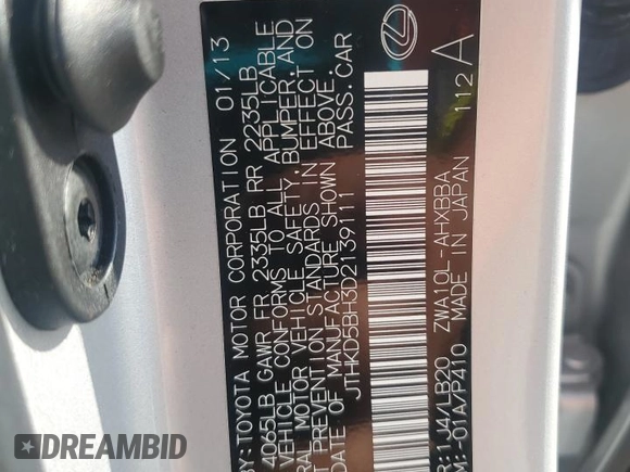 2013 Lexus CT 200h z VIN JTHKD5BH3D2139111, wystawiony jako Copart lot #43209795 z przebiegiem 39 597 mil mil oraz Szkoda całkowita • Salvage title. Historia ofert i sprzedaży dostępna na DreamBid. Obrazek 12.