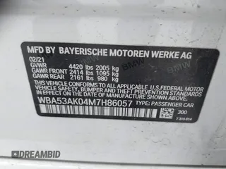 2021 BMW 2 Series 228i with VIN WBA53AK04M7H86057, listed as a IAAI auction lot 41761009 with 38,214 mi miles and . Bid and sale history available at DreamBid. Image 9.