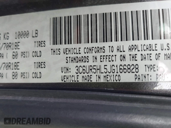 2018 Ram 2500 Tradesman with VIN 3C6UR5HL5JG166828, listed as a IAAI auction lot 41611085 with 151,716 mi miles. Bid and sale history available at carsss.com. Image 9.
