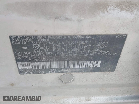 2010 Toyota RAV4 с VIN 2T3ZK4DV9AW005824, выставлен на аукционе IAAI как лот 42421869 с пробегом 204 430 миль миль и . История ставок и продаж доступна на DreamBid. Изображение 9.