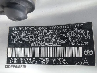 2011 Toyota Prius I with VIN JTDKN3DU9B0268301, listed as a IAAI auction lot 41983104 with 172,883 mi miles. Bid and sale history available at carsss.com. Image 9.