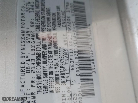 2019 Nissan Sentra S with VIN 3N1AB7AP9KY396606, listed as a Copart auction lot 44627745 with 72,610 mi miles and Salvage Title. Bid and sale history available at carsss.com. Image 13.