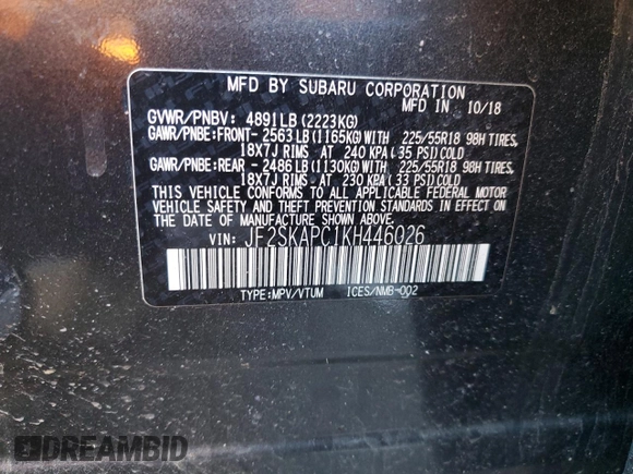 2019 Subaru Forester Sport with VIN JF2SKAPC1KH446026, listed as a Copart auction lot 47895875 with 70,657 mi miles and Salvage Title. Bid and sale history available at carsss.com. Image 15.