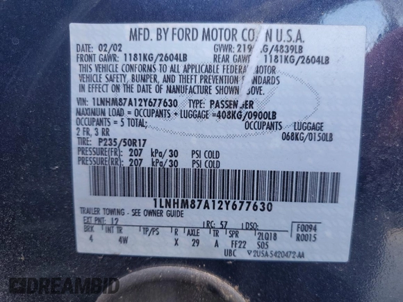 2002 Lincoln LS w/Base Pkg with VIN 1LNHM87A12Y677630, listed as a Copart auction lot 82925574 with 152,146 mi miles and Salvage Title. Bid and sale history available at carsss.com. Image 13.